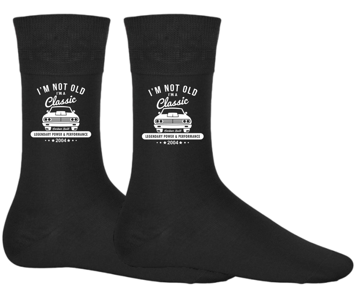 Classic Car Socks Born in 2004 21st Birthday Gift Funny Socks Twenty One Birthday Birthday Socks Car Lover Gift Graphic Tee – Soft Feel · Top Pick For Any Outfit