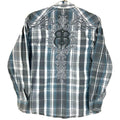 Y2K Roar Shirt Size Large Gray Checkered Long Sleeve Button Up Tribal Cross Graphic Tee – Premium Graphic · Top Pick For Any Outfit