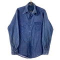 Vintage 1970s Denim Shirt Size Large Blue Button Up Long Sleeve Graphic Tee – Warm & Stylish · Must-Have Style