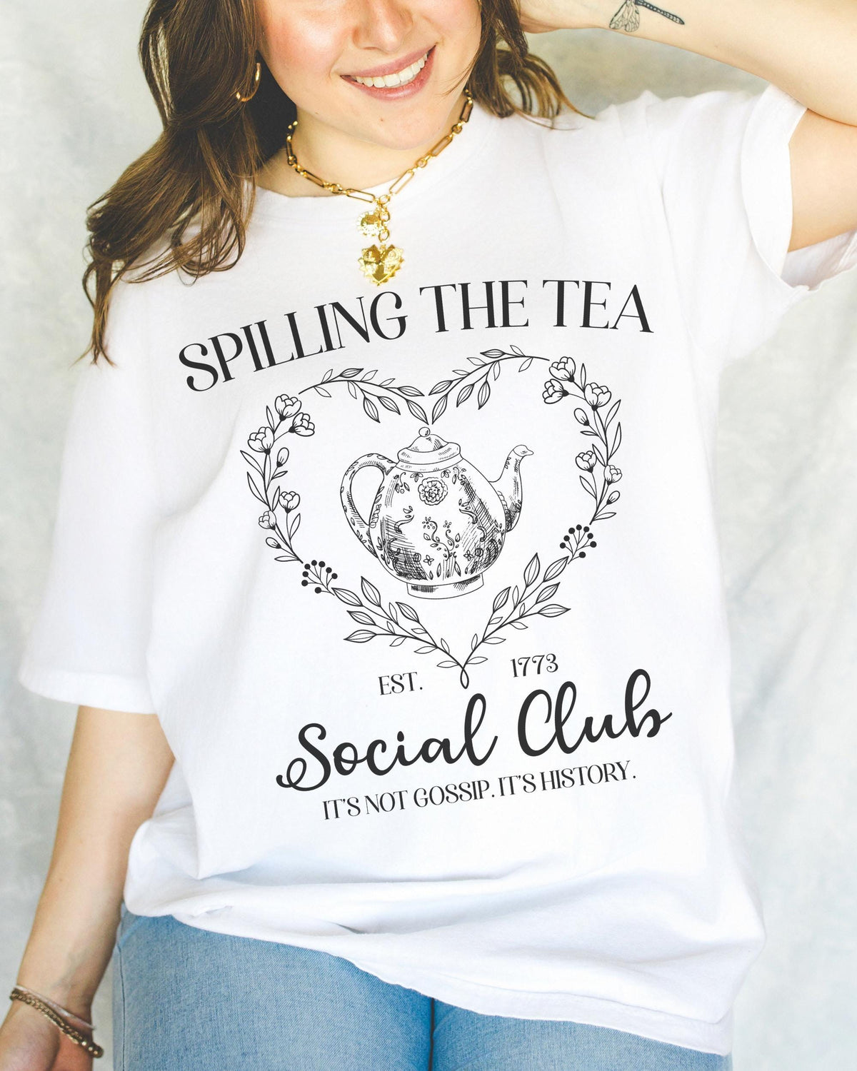 Spilling the Tea American History TShirt Funny Saying Women39s History Tee for Social Studies Teacher History Major Early US History Tee Graphic Tee – Soft Feel · Trending Graphic Apparel
