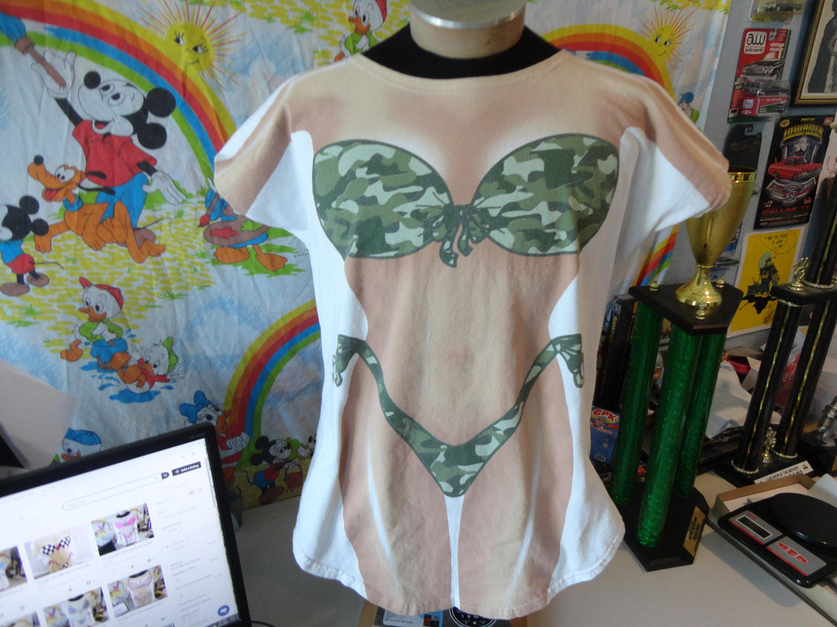 Vintage 9039s Camo Bikini Beach Cover Up White camouflage T Shirt Size XL Graphic Tee – Premium Graphic · Must-Have Style