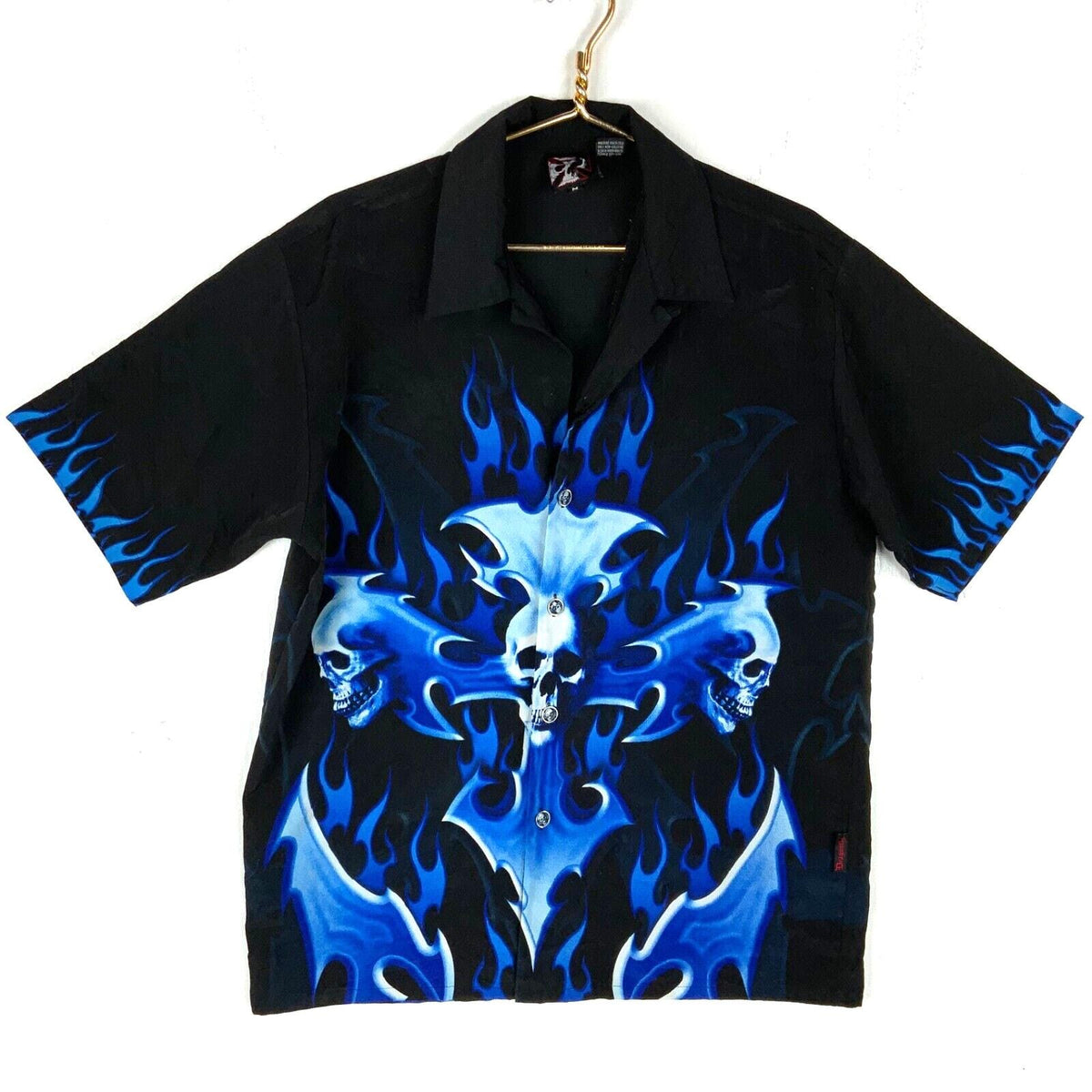 Y2K Flaming Skulls Shirt Medium Black Short Sleeve Loop Collar Dragonfly 90s Graphic Tee – Cozy Vibes · Top Pick For Any Outfit