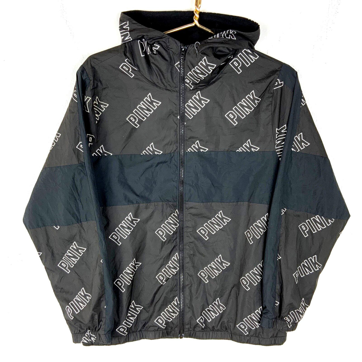 Victoria39s Secret Pink Women39s Windbreaker Jacket XS Black Full Zip Lined Aop Graphic Tee – Aesthetic Look · Top Pick For Any Outfit