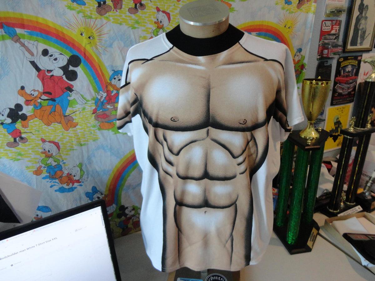 Vintage 9039s Beach Cover Up Muscle Bodybuilder man White T Shirt Size XXL Graphic Tee – Warm & Stylish · Trending Graphic Apparel