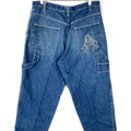 Vintage Y2K Baggy Denim Carpenter Pants 38 Blue Medium Wash Tapered Leg Tote Bag – Aesthetic Look · Must-Have Style