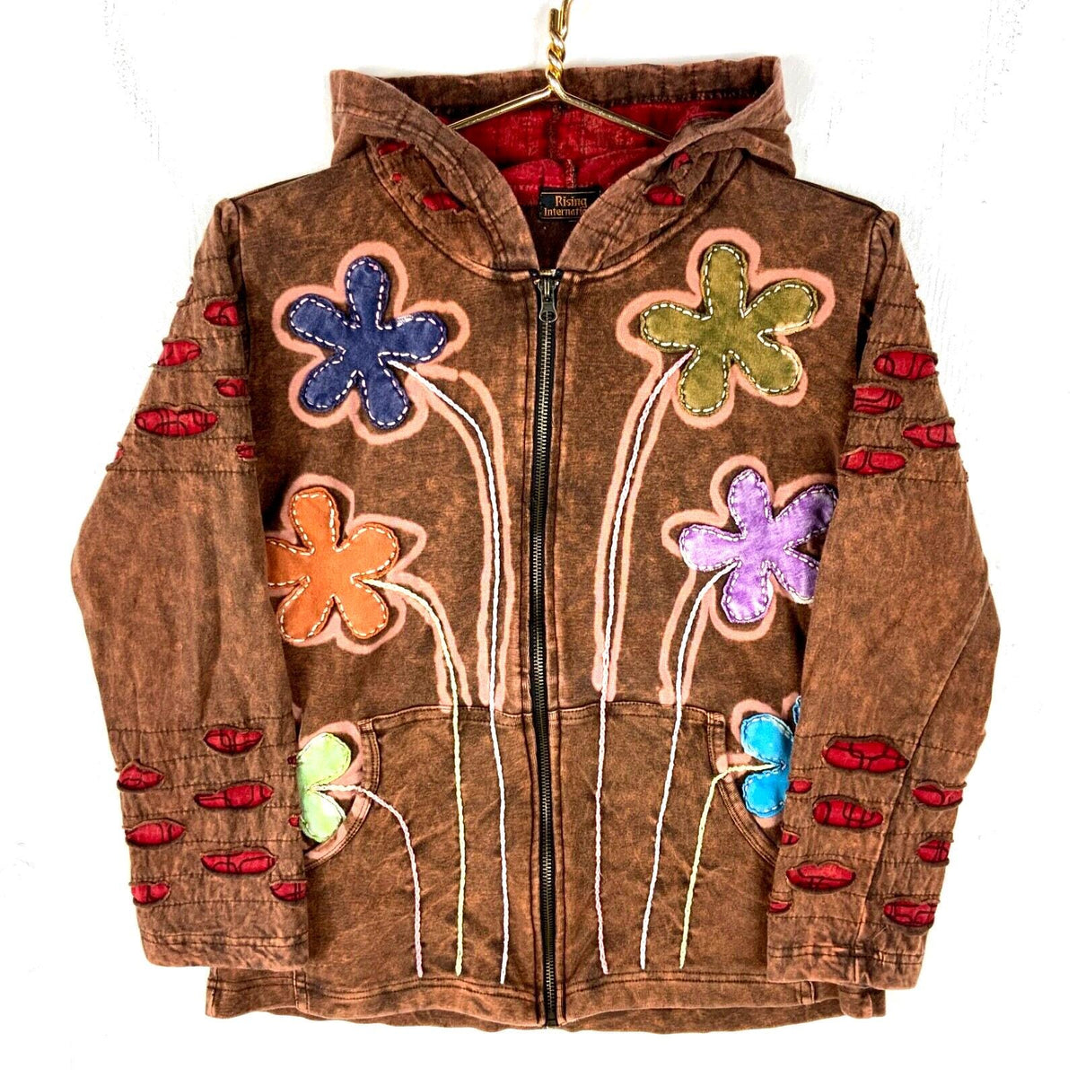 Vintage Women39s Hippie Sweatshirt Hoodie Small Brown Full Zip Floral Embroidered Hoodie – Soft Feel · Perfect For Daily Wear