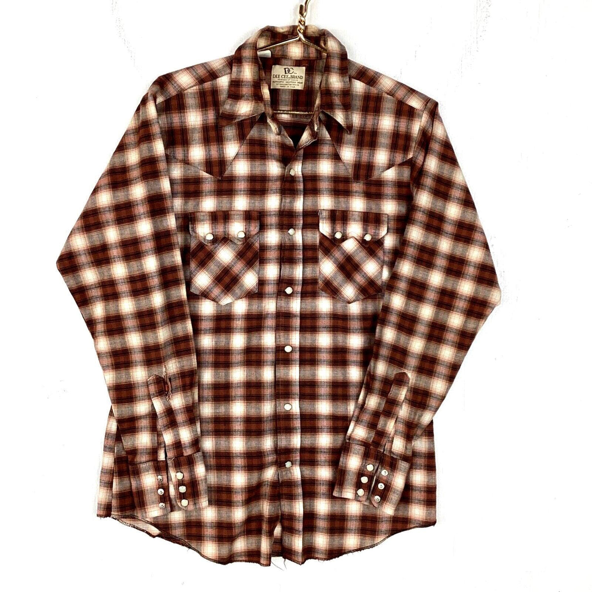 Vintage 197039s Western Shirt Medium Brown Plaid Snap Button Made In Usa Dee Cee Graphic Tee – Aesthetic Look · Top Pick For Any Outfit