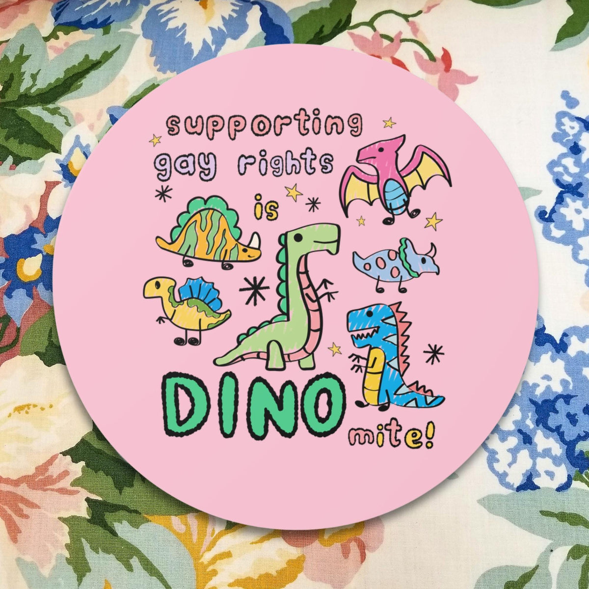 Support Gay Rights Sticker for Dinosaur Lover Funny Doodle Aesthetic Dinosaur Sticker Equal Rights Cute Gay Pride Pro LGBTQ Sticker Graphic Tee – Aesthetic Look · High-Quality Print