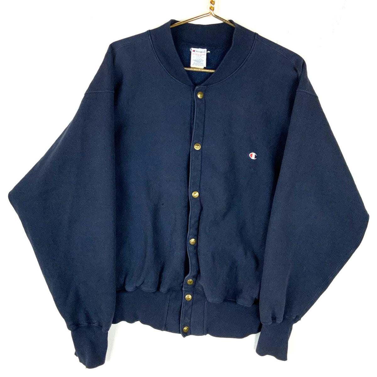 Vintage Champion Reverse Weave Sweatshirt Large Blue Snap Button Cardigan 90s Sweatshirt – Fan Favorite · High-Quality Print