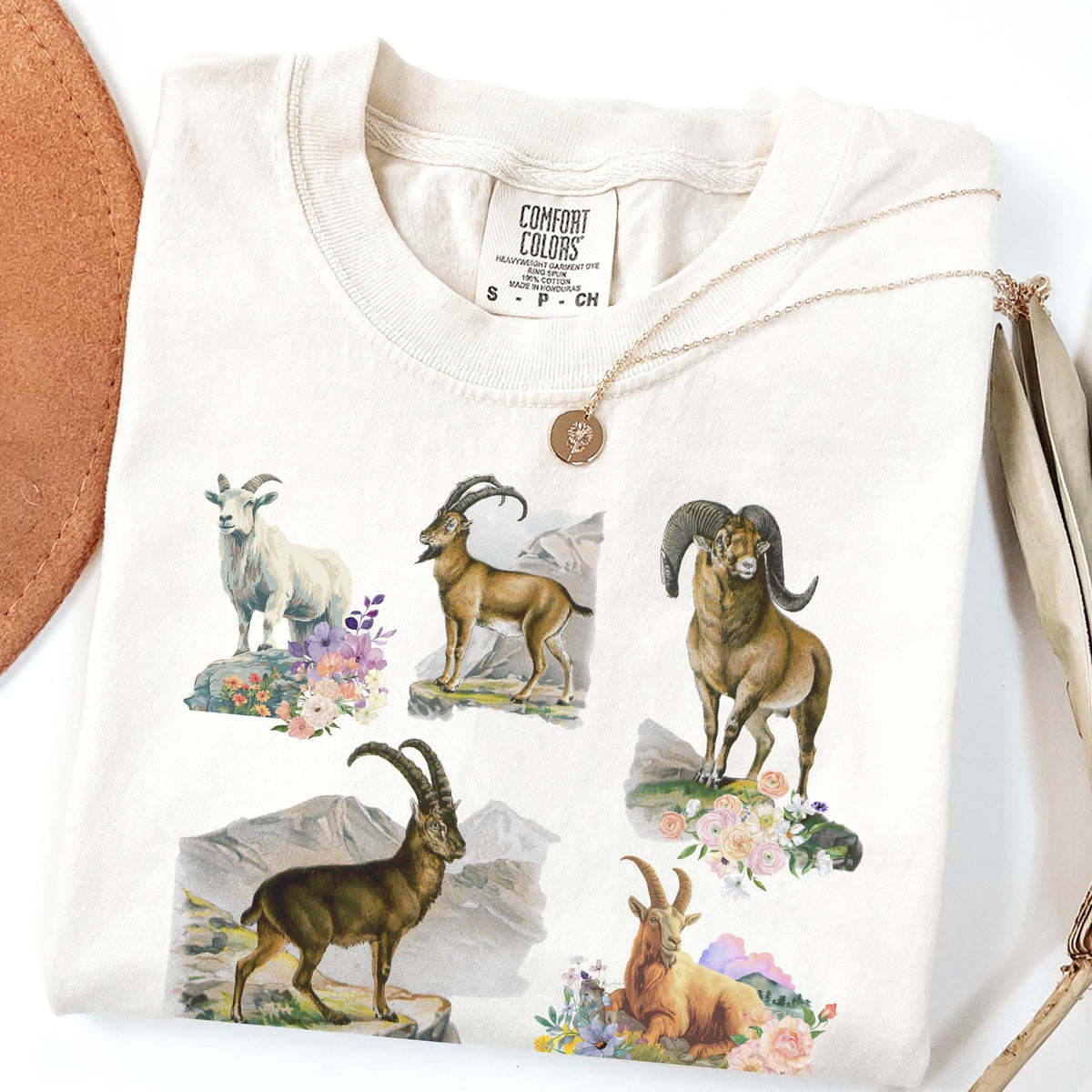 Boho Mountain Goat Animal Lover Tee Shirt for Friend Who Loves Animals and Hiking Weirdcore Dreamcore 90s Scrapbook Aesthetic Floral Tee Graphic Tee – Warm & Stylish · Great Gift For Fans