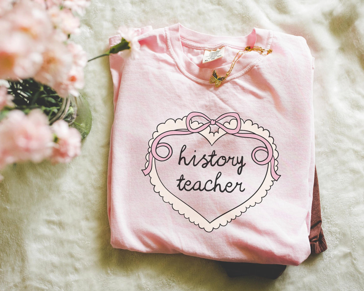 History Teacher Tee Shirt for New History Teacher or Teaching Assistant Cute History Department Matching Shirt with Heart Soft Girl Style Graphic Tee – Easygoing Wear · Trending Graphic Apparel