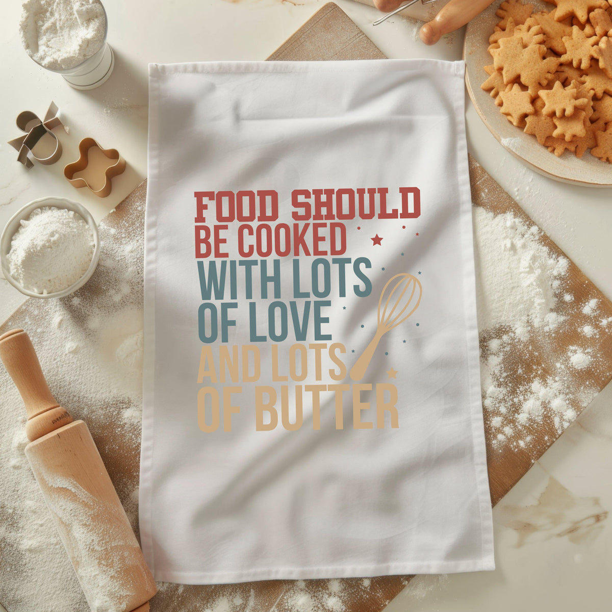Food Love Butter Kitchen Tea Towel Baking Quote Towel Whisk Design Funny Kitchen Towel Chef Gift Kitchen Decor Cooking Gift Graphic Tee – Bold Style · Must-Have Style