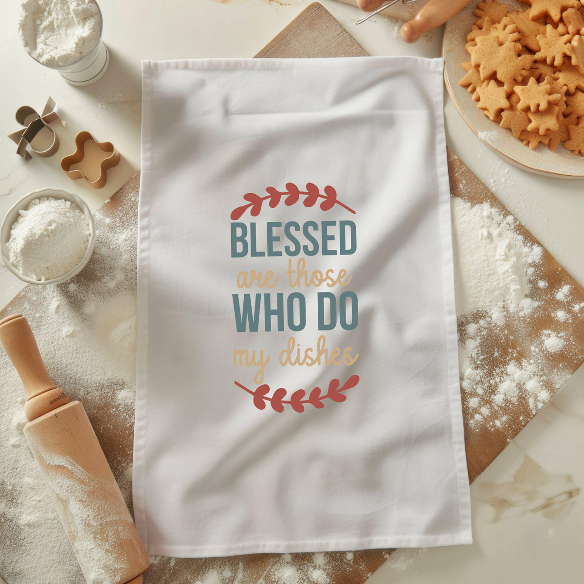 Blessed Kitchen Tea Towel Funny Dish Towel Housewarming Gift Floral Kitchen Decor Religious Gift Dish Washer Gift Kitchen Decor Graphic Tee – Easygoing Wear · High-Quality Print
