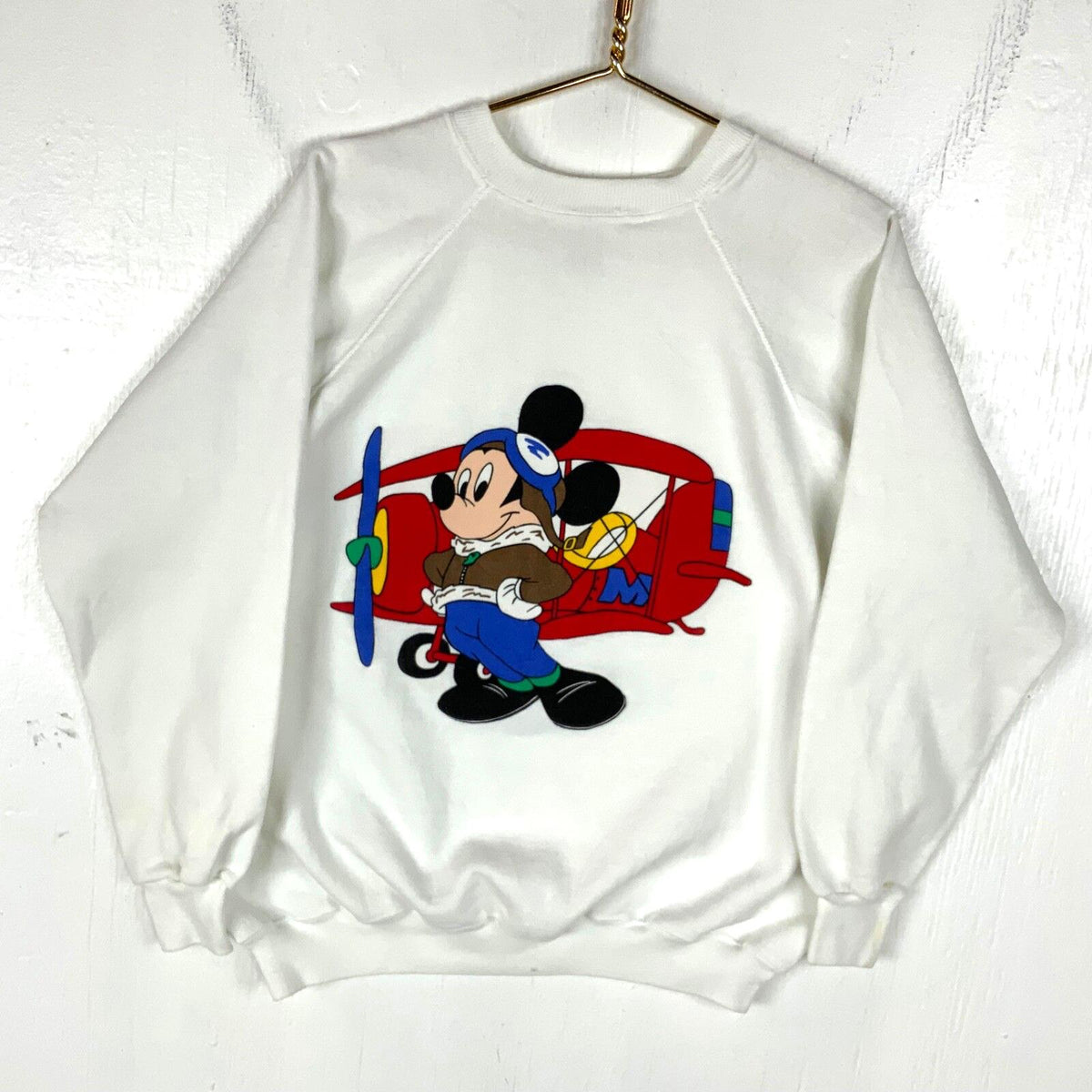 Vintage Mickey Mouse Disney Sweatshirt Crewneck Large White Cartoon Pilot 90s Sweatshirt – Soft Feel · High-Quality Print