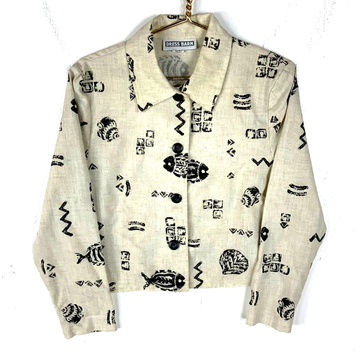 Vintage Dress Barn Long Sleeve Shirt Medium Beige Button Down Pattern 90s Graphic Tee – Warm & Stylish · Great Gift For Fans