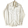 Vintage 1970s Western Shirt Size Large White Striped Long Sleeve Pearl Snap Graphic Tee – Bold Style · Must-Have Style