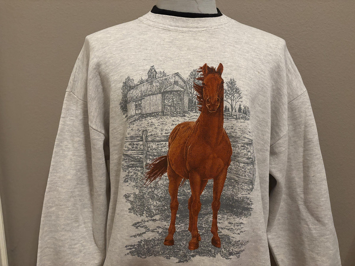 Vintage 90s Beautiful Stallion Horse Crewneck Sweatshirt XL Sweatshirt – Cozy Vibes · High-Quality Print