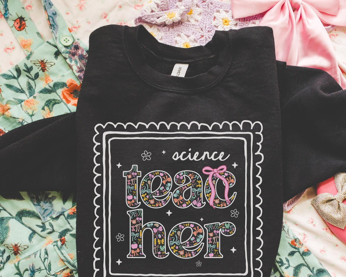 Science Teacher Sweatshirt for Back to School Cute Floral Matching Science Department Crewneck with Bow Cute Nineties Aesthetic Doodles Sweatshirt – Easygoing Wear · Great Gift For Fans