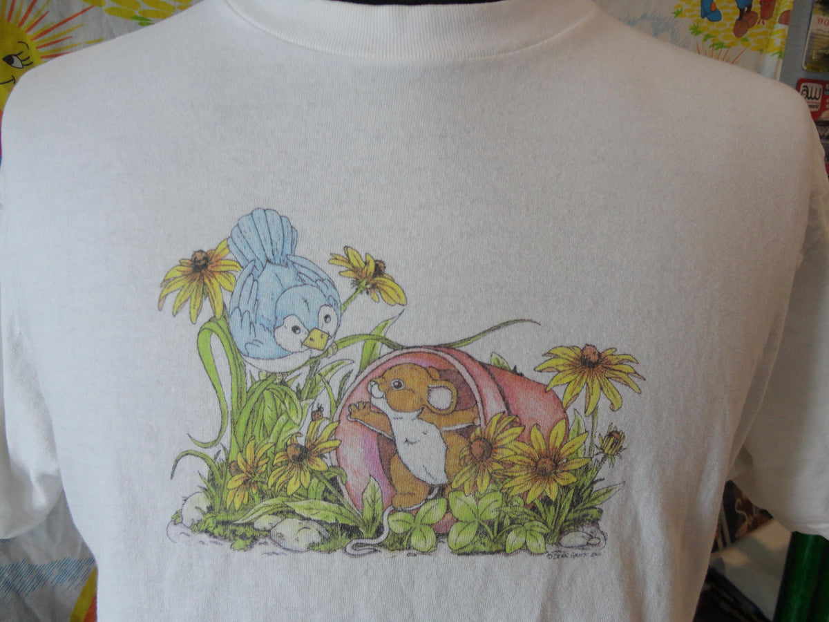 Vintage Charming Tails Mouse and Bird Cute Art Tee Dean Griff Fits size M Graphic Tee – Warm & Stylish · Trending Graphic Apparel
