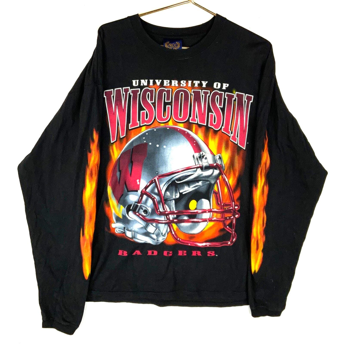Y2K Wisconsin Badgers Tshirt XL Black Long Sleeve Made In Russia Ncaa Football Graphic Tee – Warm & Stylish · Top Pick For Any Outfit