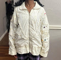 Vintage 90s Beige Jacket With Designs modeled size XL Graphic Tee – Warm & Stylish · Trending Graphic Apparel