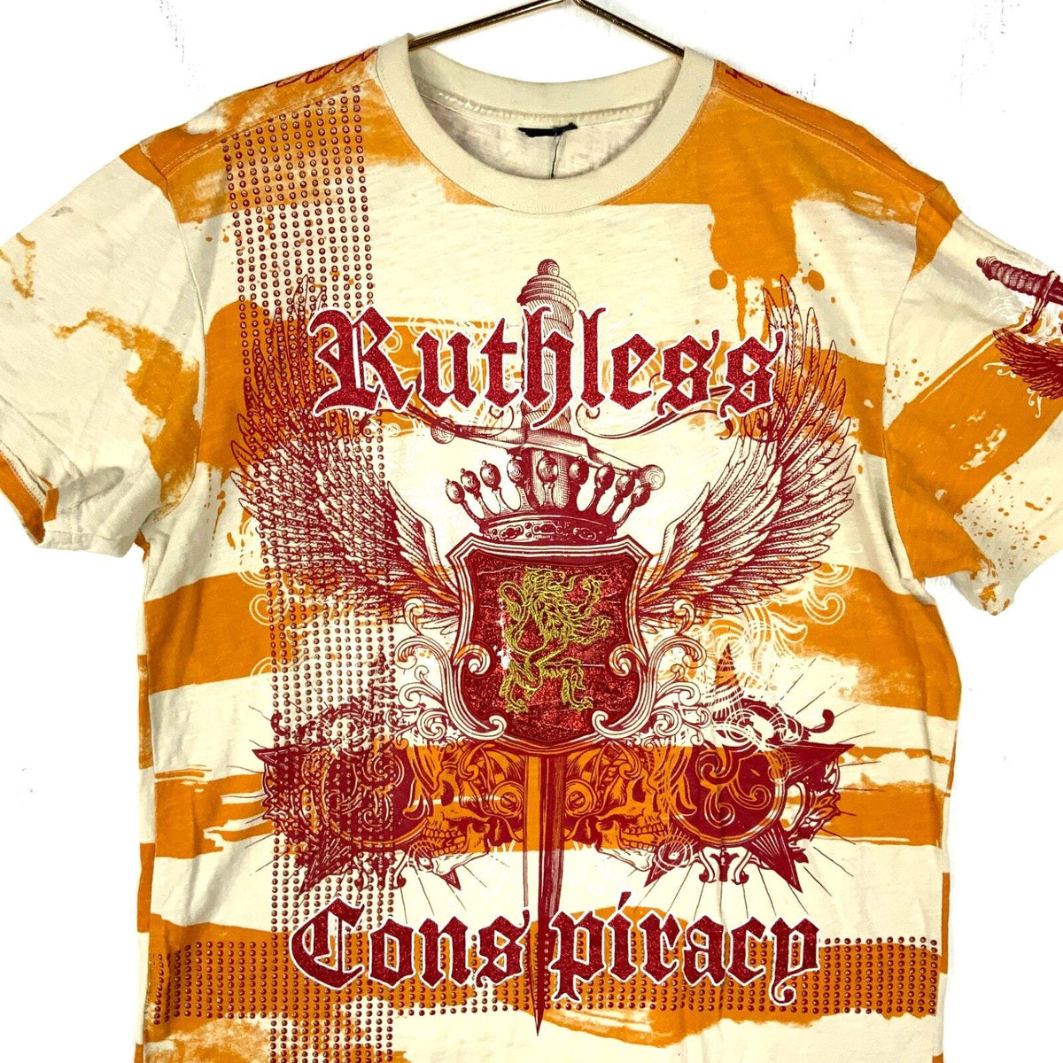Y2K Ruthless Conspiracy TShirt XL Beige Double Sided Striped Glitter Raw Blue Graphic Tee – Easygoing Wear · High-Quality Print