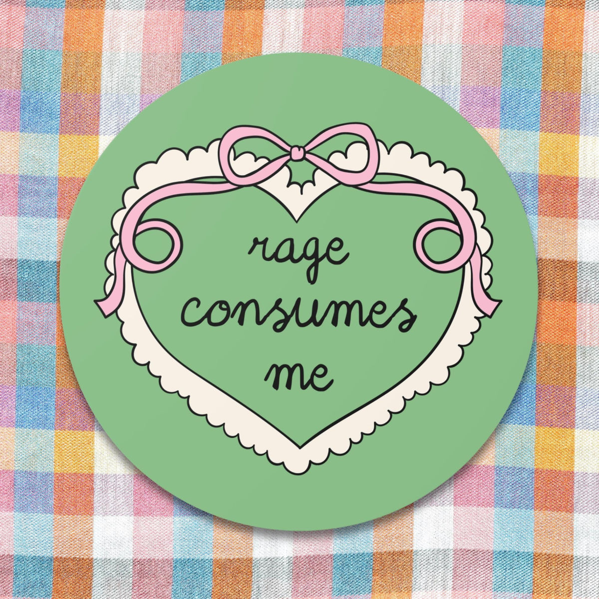 Rage Consumes Me Sticker with Cute Bow and Heart Funny Saying Sticker for Feminist Colorful Equal Rights Sticker Cute Soft Girl Style Graphic Tee – Soft Feel · Top Pick For Any Outfit