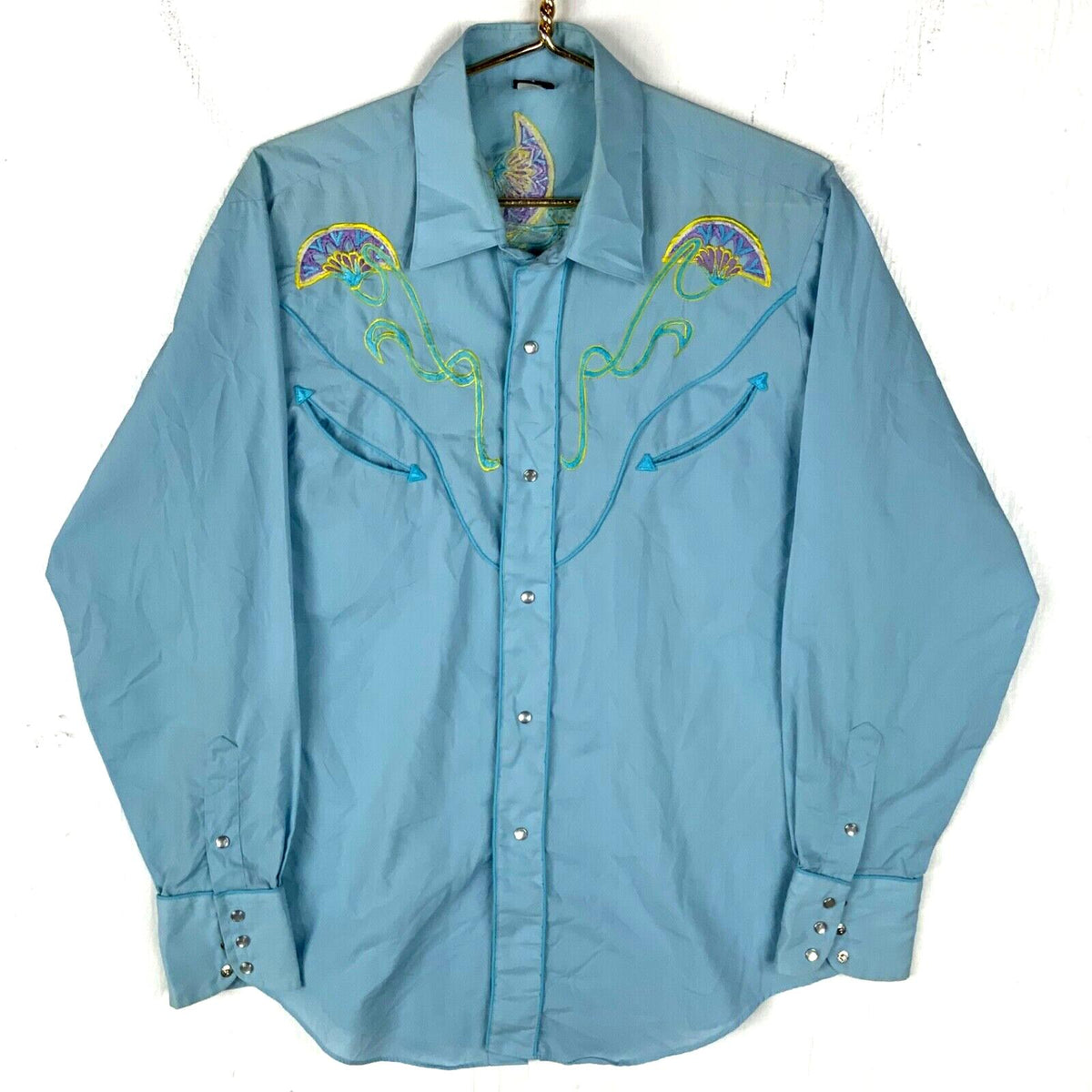 Vintage Levis 1970s Pearl Snap Western Shirt Large Blue Made In Usa Embroidered Graphic Tee – Everyday Comfort · Great Gift For Fans