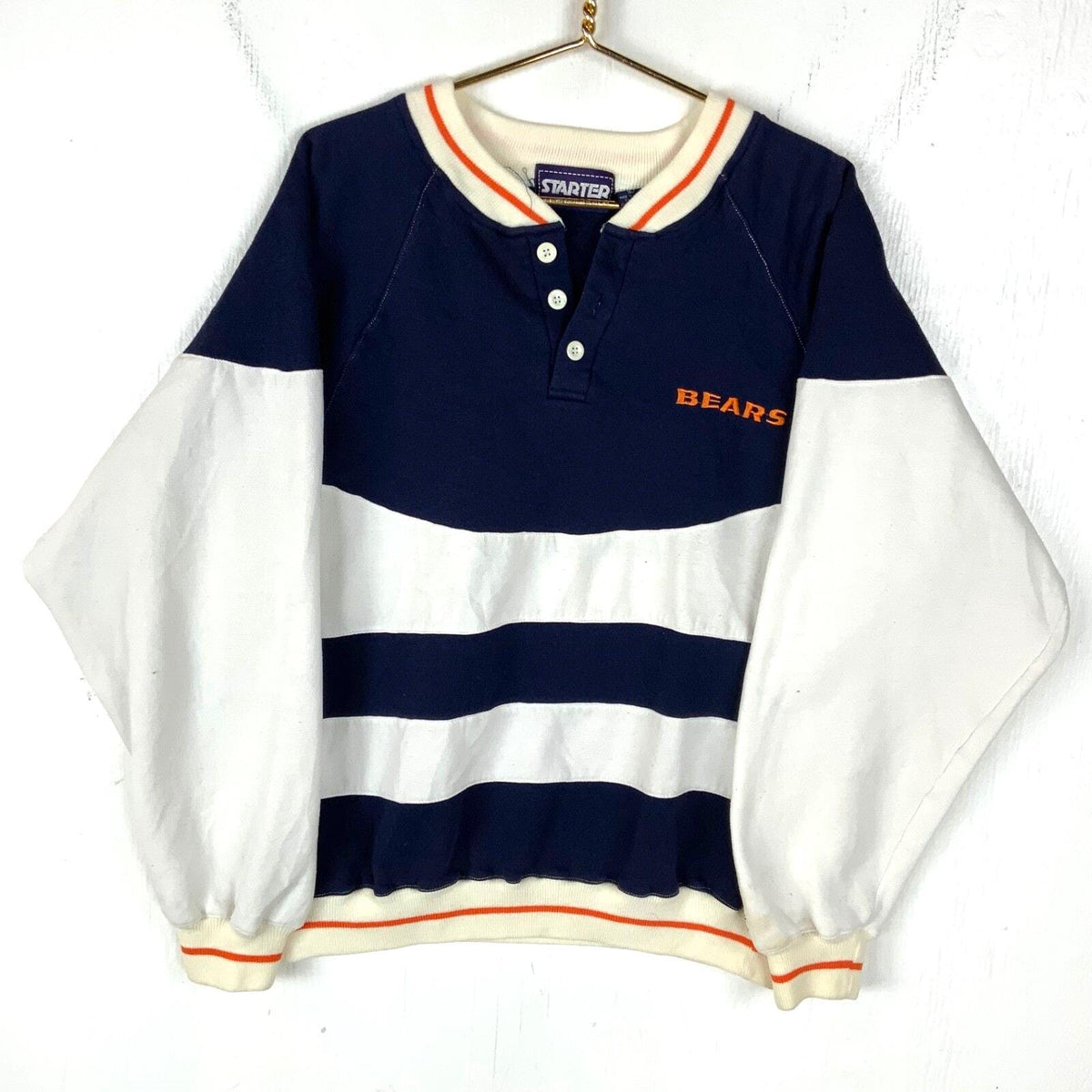 Vintage Chicago Bears Starter Sweatshirt Large Striped Henley Nfl Football Sweatshirt – Easygoing Wear · High-Quality Print