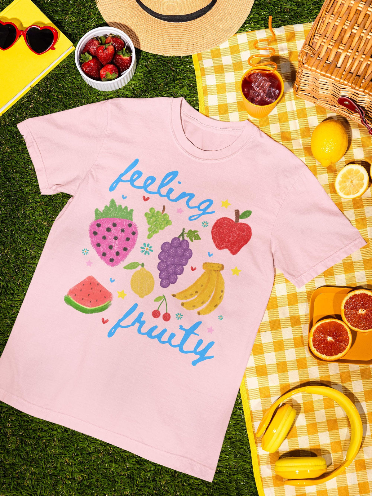 Cute Feeling Fruity Tee Shirt for Vegetarian Silly LGBTQ Pride Month TShirt with Stars 90s Throwback Doodle Aesthetic Fruit Lover Gift Graphic Tee – Easygoing Wear · Perfect For Daily Wear