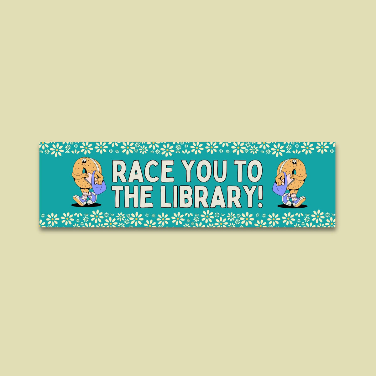 Cute Book Lover Bumper Sticker Race You To The Library Funny Bookish Gift for Reader or Bookworm Gift for New Driver Who Loves Donuts Graphic Tee – Soft Feel · Must-Have Style