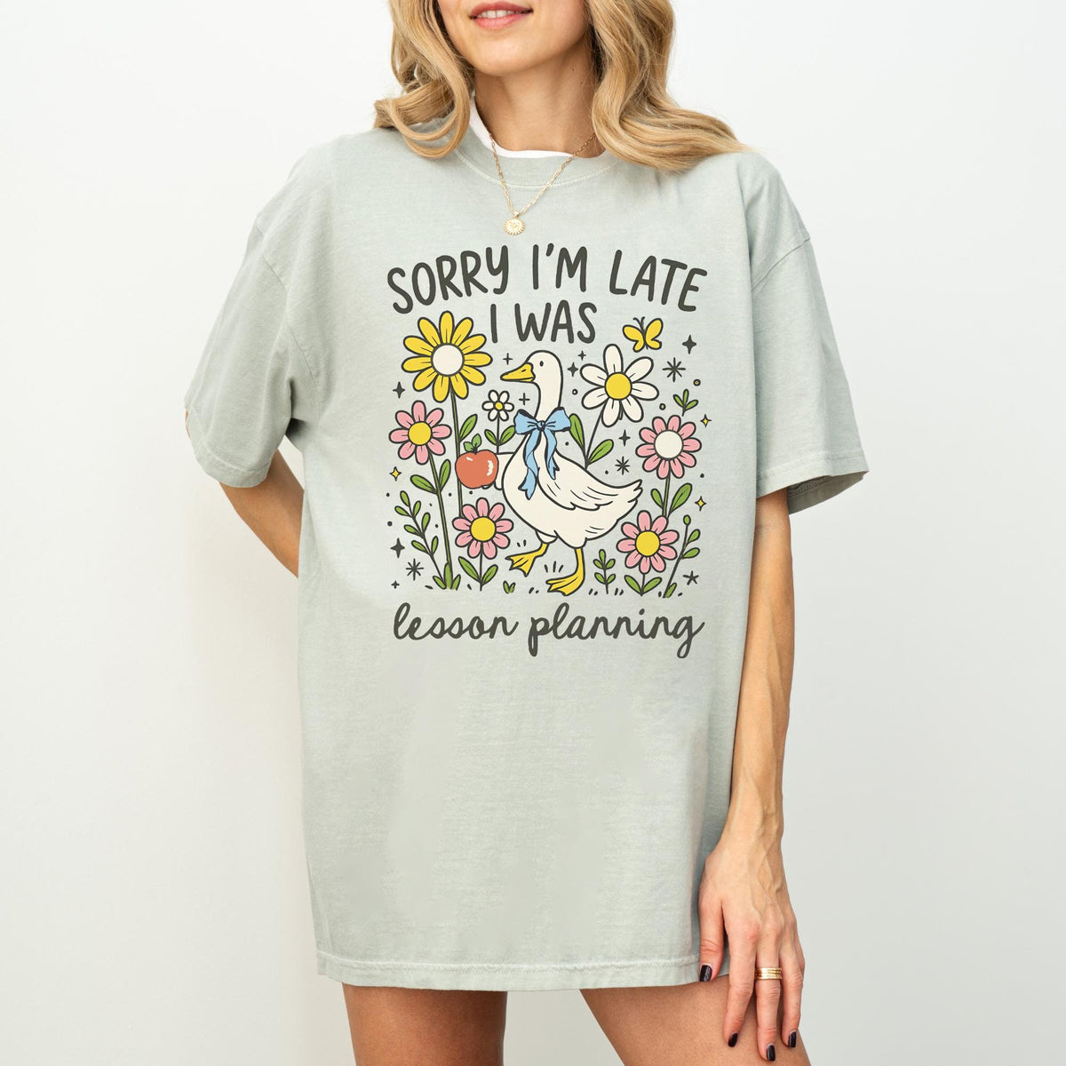Back to School Matching Teacher Tee Shirt for Elementary Teacher or High School Teacher Silly Goose with Flowers Cute Lesson Planning Tee Graphic Tee – Easygoing Wear · Trending Graphic Apparel