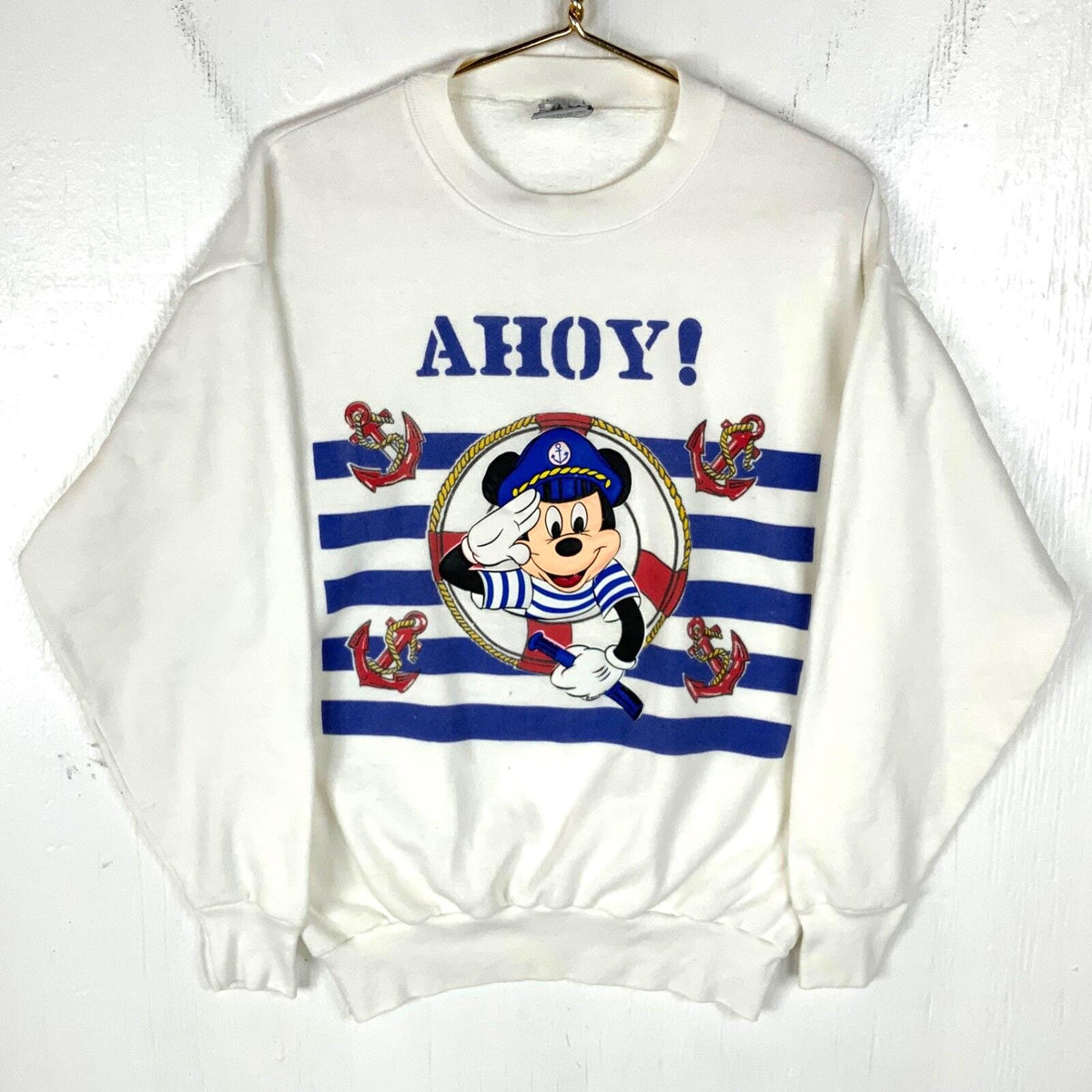 Vintage Mickey Mouse Disney Sweatshirt Crewneck XL White Cartoon Sailor Ahoy 90s Sweatshirt – Cozy Vibes · Trending Graphic Apparel