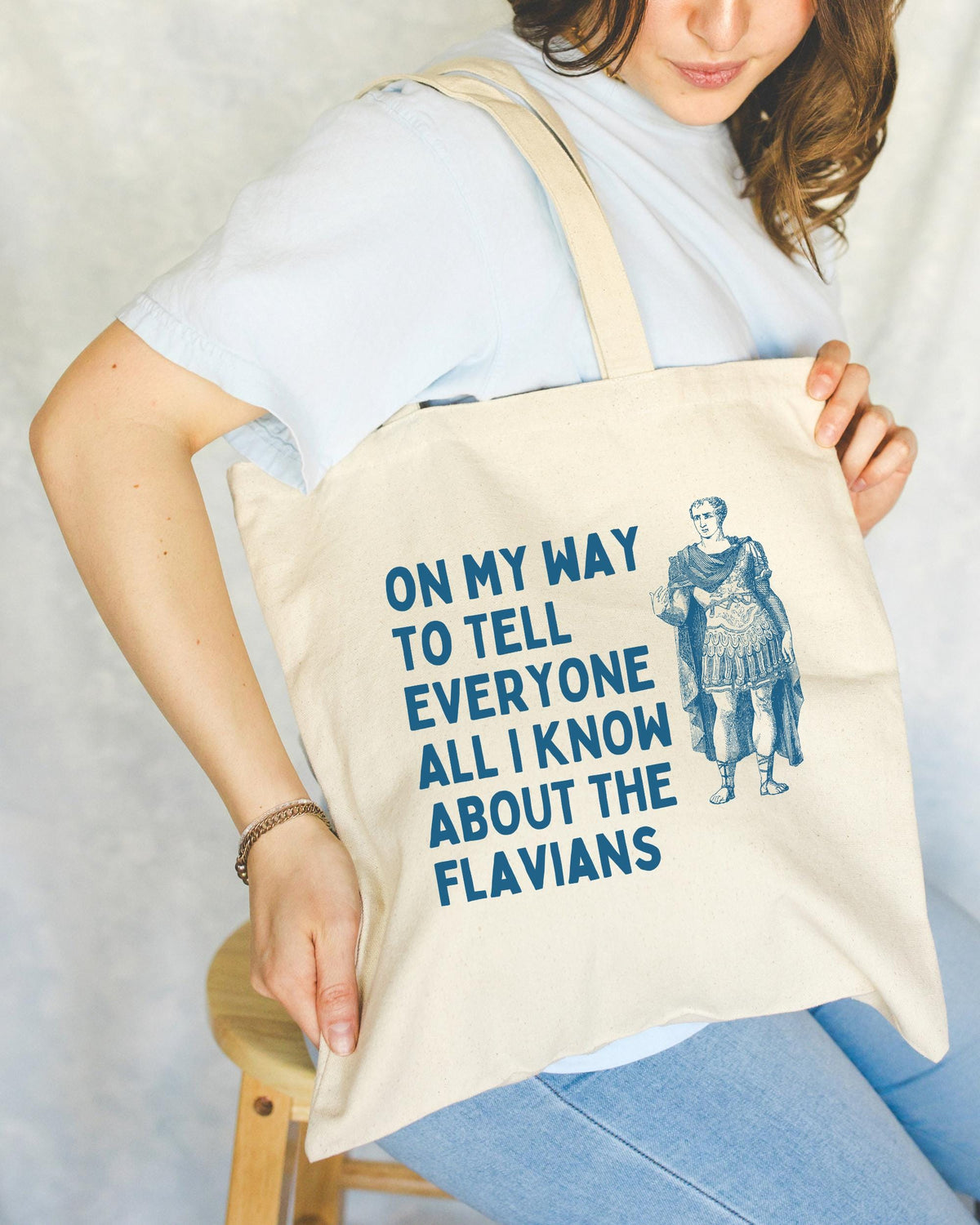 Funny Roman Empire History Tote Bag for History Buff Social Studies Teacher On My Way To Tell Everyone All I Know About The Flavians Tote Bag – Aesthetic Look · High-Quality Print