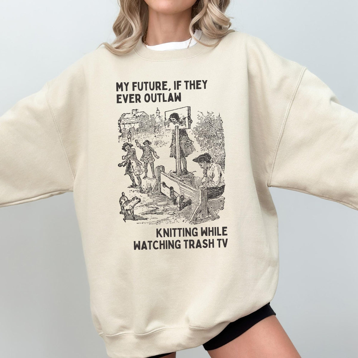 Funny Knitting Lover Sweatshirt Friend Who Loves to Knit While Watching TV Funny Saying Yarn Lover Gift Vintage Aesthetic Birthday Gift Sweatshirt – Easygoing Wear · Trending Graphic Apparel
