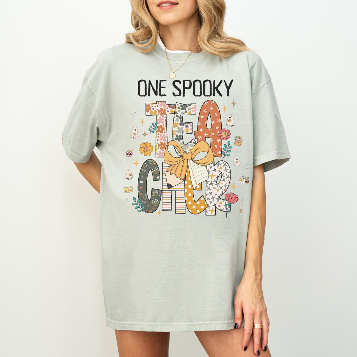 Teacher Halloween Tee Shirt for First Grade Teacher Cute Kindergarten Crew TShirt for Spooky Season One Spooky Teacher Tee with Ghosts Graphic Tee – Cozy Vibes · Perfect For Daily Wear