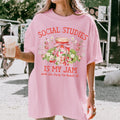 Social Studies Teacher Tee Shirt with Boho Strawberries Cute Matching History Department Shirt with Flowers Back to School Social Studies Graphic Tee – Bold Style · Perfect For Daily Wear