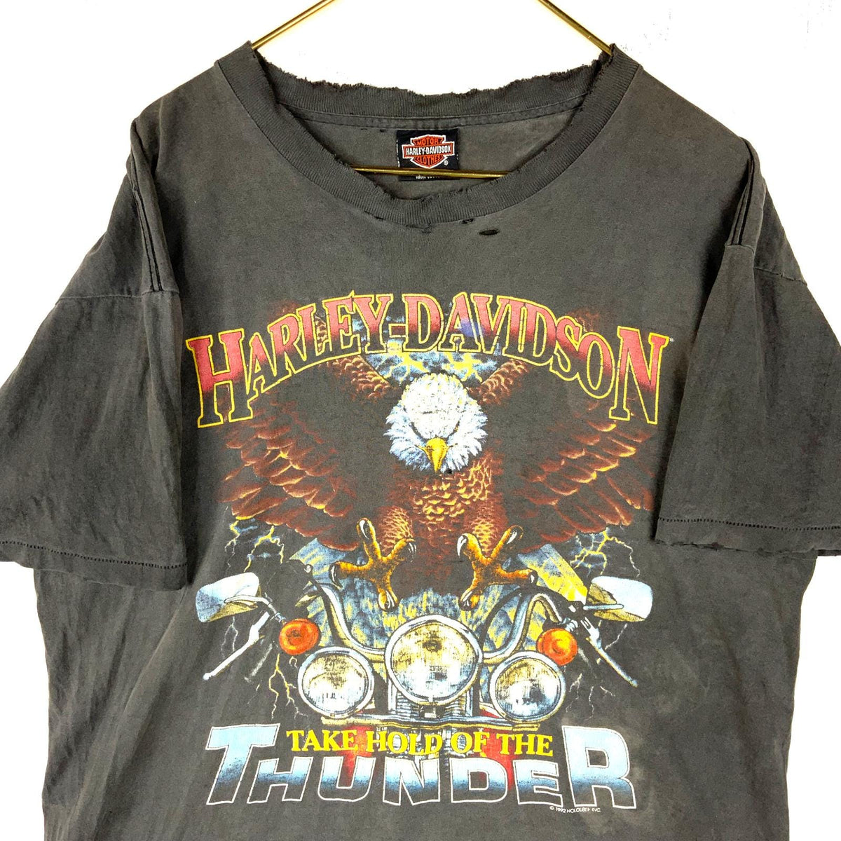 Vintage Harley Davidson TShirt Large Distressed 1992 Take Hold Of The Thunder Graphic Tee – Fan Favorite · Trending Graphic Apparel