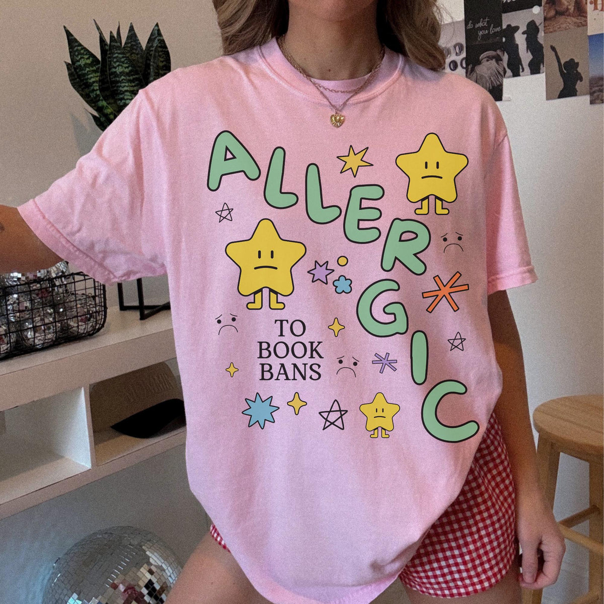 Read Banned Books Tee Shirt with Funny Saying Allergic to Book Bans TShirt for Librarian or Book Author Cute Literature Professor Tee Graphic Tee – Soft Feel · Must-Have Style