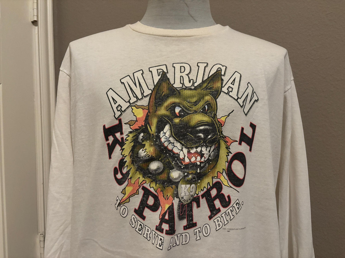 Vintage 90s American K9 Patrol To Serve And Protect Longsleeve Tshirt XXL Graphic Tee – Aesthetic Look · Perfect For Daily Wear