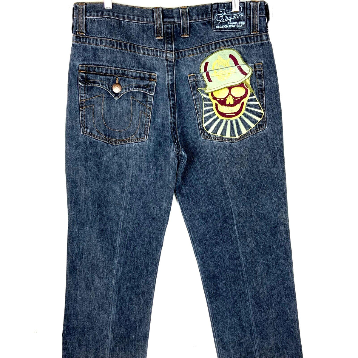 Vintage True Religion Denim Jean Size 40 Blue Dark Wash Baggy Embroidered Y2K Tote Bag – Easygoing Wear · High-Quality Print