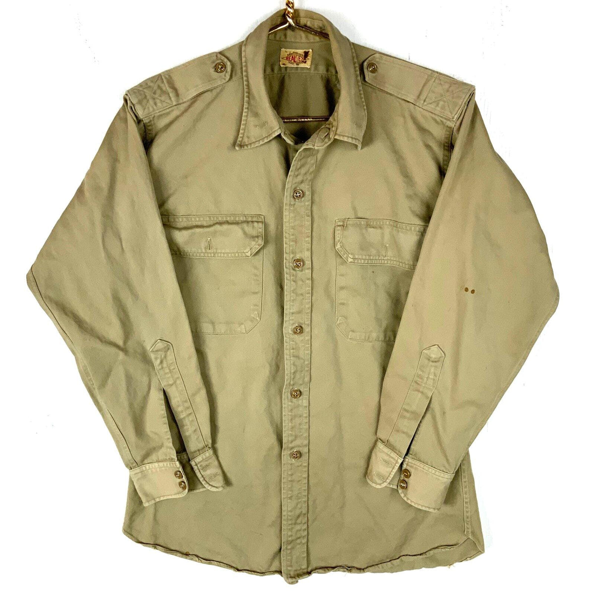 Vintage Us Army Sanforized Vat Dyed Button Up Shirt Large Beige Long Sleeve 50s Graphic Tee – Aesthetic Look · Top Pick For Any Outfit