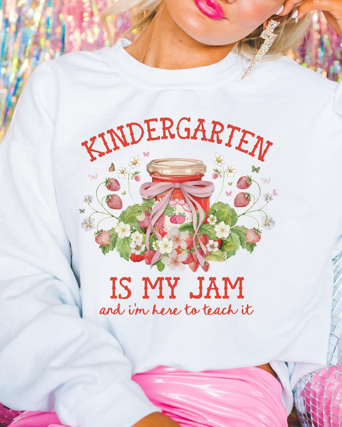 Kindergarten Teacher Sweatshirt with Strawberries Kindergarten is My Jam Back to School or Meet the Teacher Crewneck Kindergarten Crew Sweatshirt – Easygoing Wear · Perfect For Daily Wear