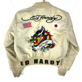 Vintage Ed Hardy Women39s Bomber Jacket XS Beige Full Zip Patchwork Graphic Tee – Cozy Vibes · Great Gift For Fans