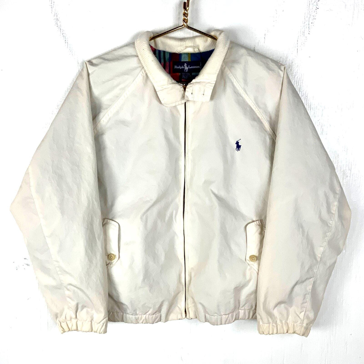 Vintage Ralph Lauren Harrington Jacket Large White Full Zip Plaid Lined Graphic Tee – Fan Favorite · Must-Have Style