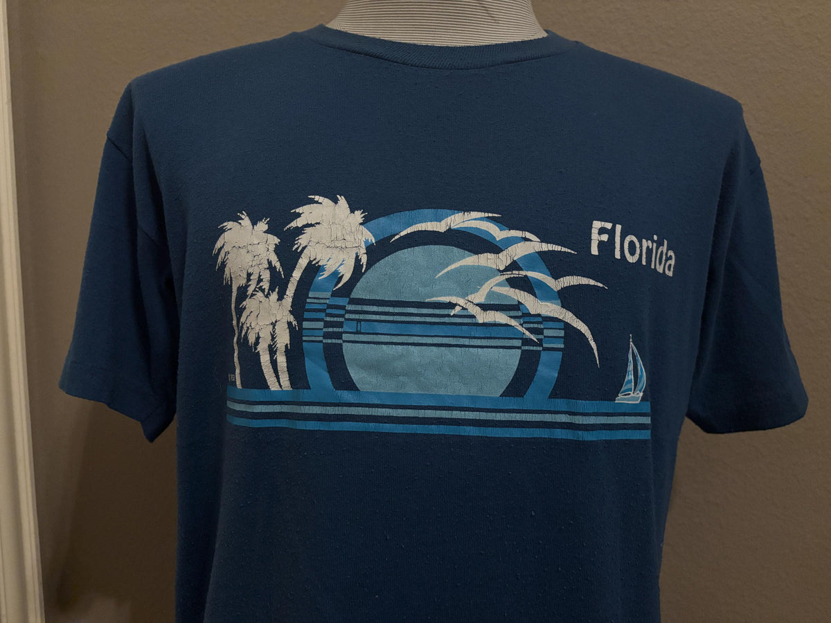 Vintage 8039s Florida Palm Trees Ocean Beach Vacation Tshirt L Graphic Tee – Premium Graphic · High-Quality Print