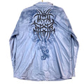 Vintage Y2K Embroidered Shirt XL Grey Long Sleeve Button Up Tribal Rhinestone Graphic Tee – Warm & Stylish · Trending Graphic Apparel