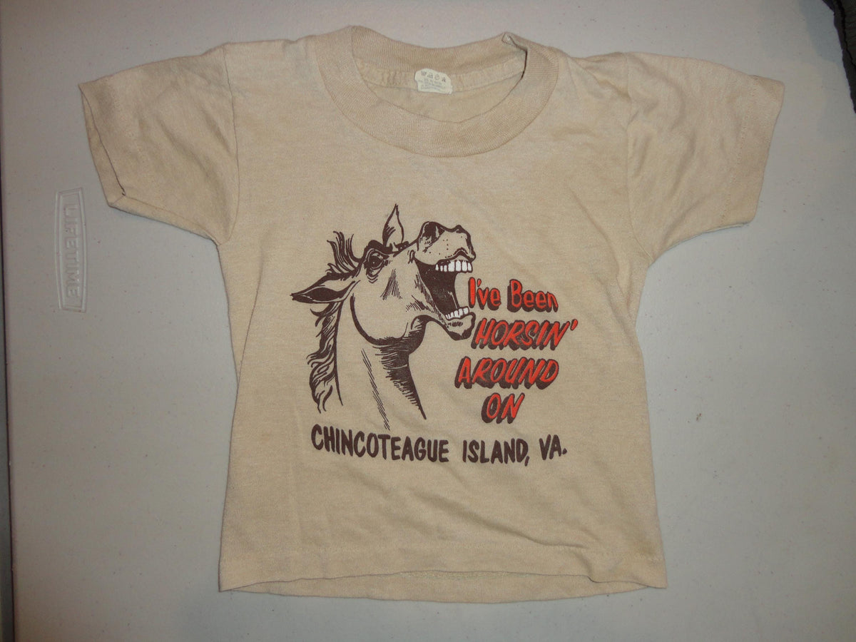 Vintage 8039s 5050 screen stars beige I39ve Been Horsin39 Round Chincoteague island VA Toddler T Shirt 2 Graphic Tee – Aesthetic Look · Trending Graphic Apparel