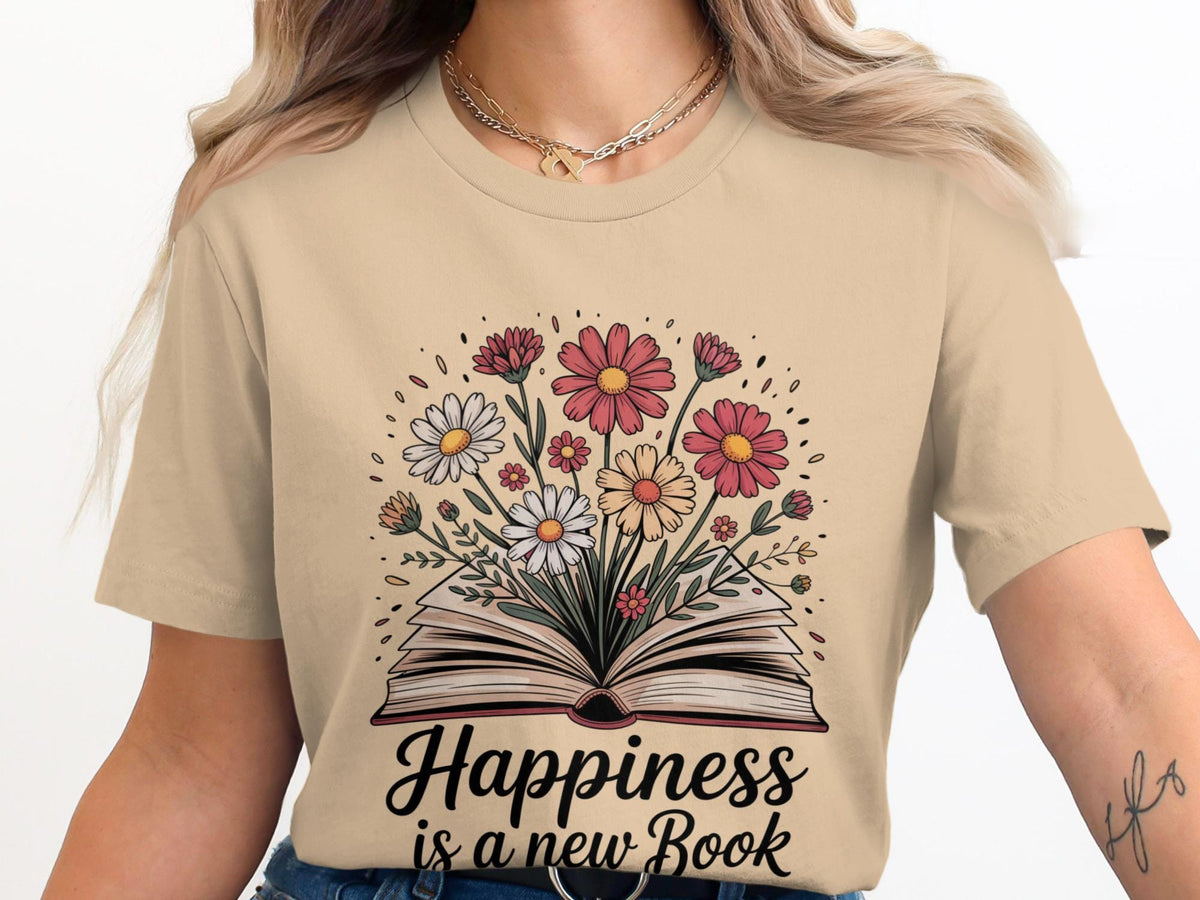 Book Lover TShirt Floral Book Tee Happiness is a New Book Shirt Reader Gift Bookish Shirt Daisy Flower Shirt Gift for Librarian Graphic Tee – Everyday Comfort · High-Quality Print