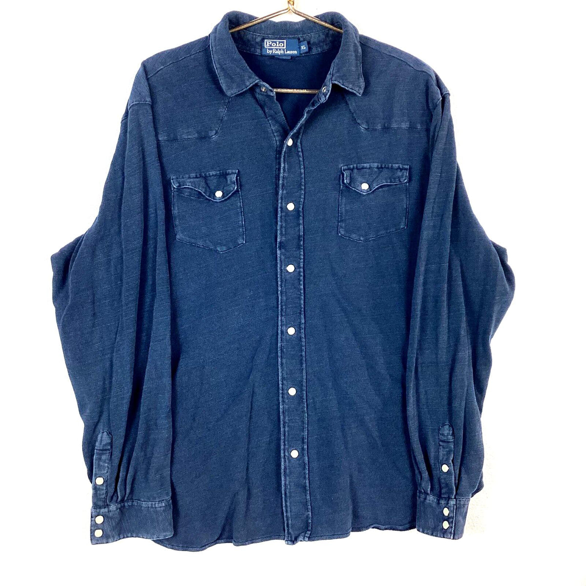 Vintage Polo Ralph Lauren Pearl Snap Shirt Size XL Blue Long Sleeve Graphic Tee – Warm & Stylish · Must-Have Style